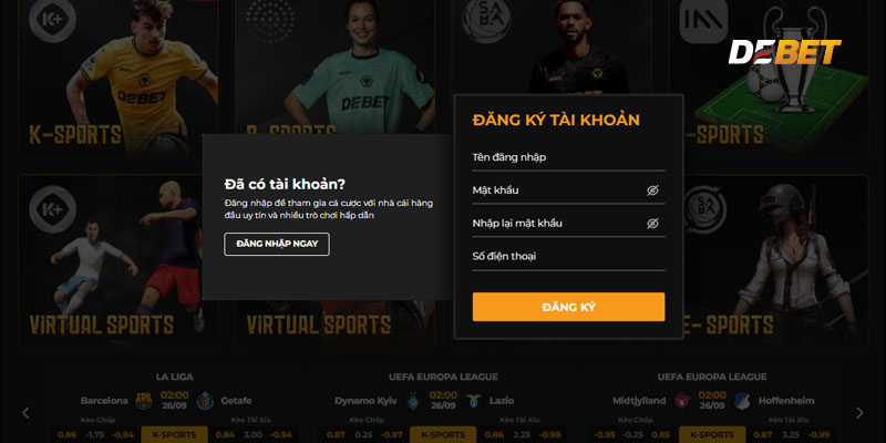 Bước 2: Nhập các thông tin cá nhân cần thiết theo yêu cầu của nhà cái để Đăng Ký DEBET.